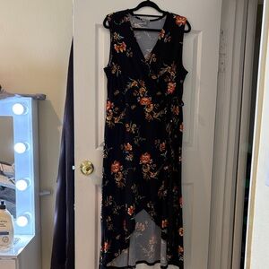 J for Justify Black and Red Floral High Low Dress